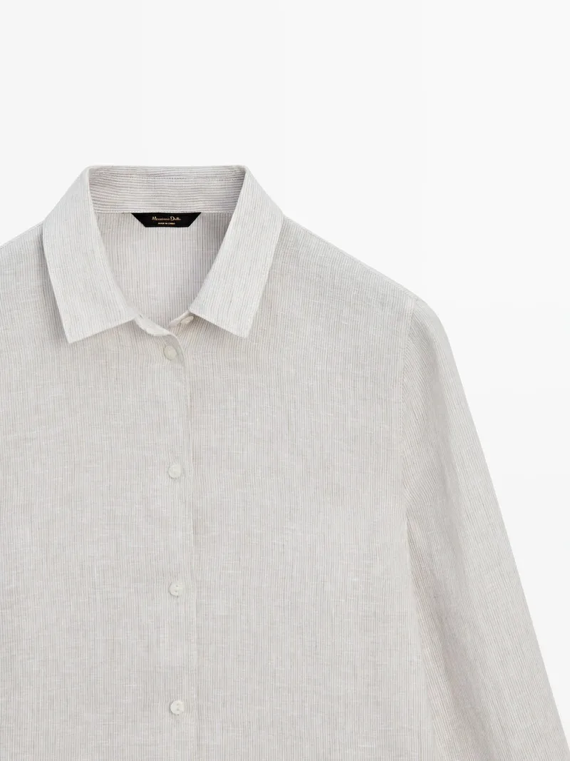 Striped Linen Casual Long Sleeve Office Shirt