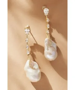 Adina Eden Dangling Crystal Baroque Pearl Drop Earrings