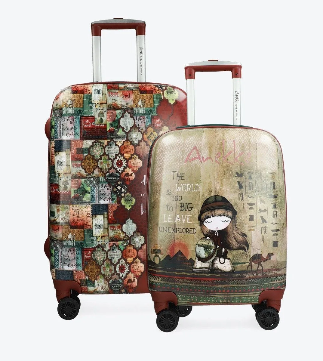 Adorable luggage set with an Egyptian style printed design
