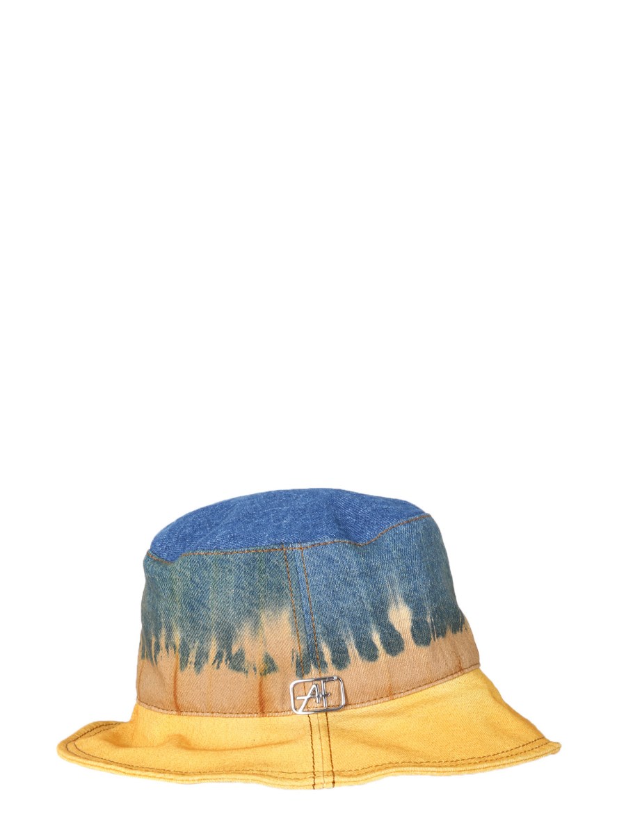 ALBERTA FERRETTI      CAPPELLO BUCKET IN DENIM DI COTONE CON STAMPA TIE DYE E LOGO 