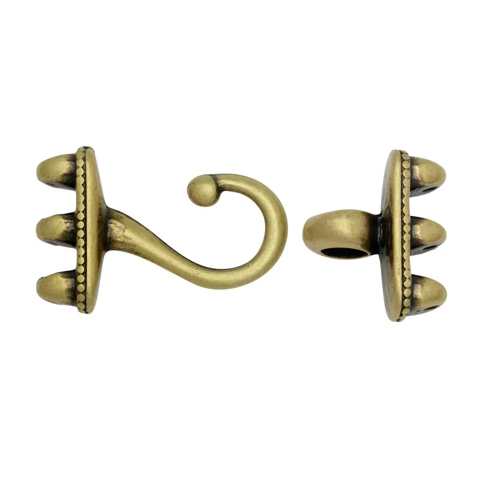 Antiqued Brass Plated Cymbal Hook and Eye Clasps, 1 Set