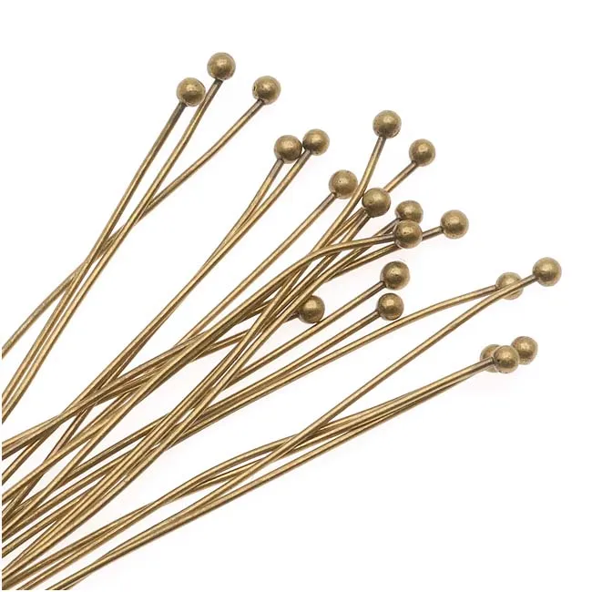 20 Antiqued Brass Head Pins, Ball Head 1.5 Long, 22 Gauge