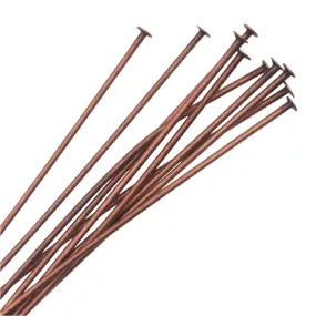 Antiqued Copper Nunn Design Head Pins, 2 Inches Long, 20 Gauge, Pack of 10