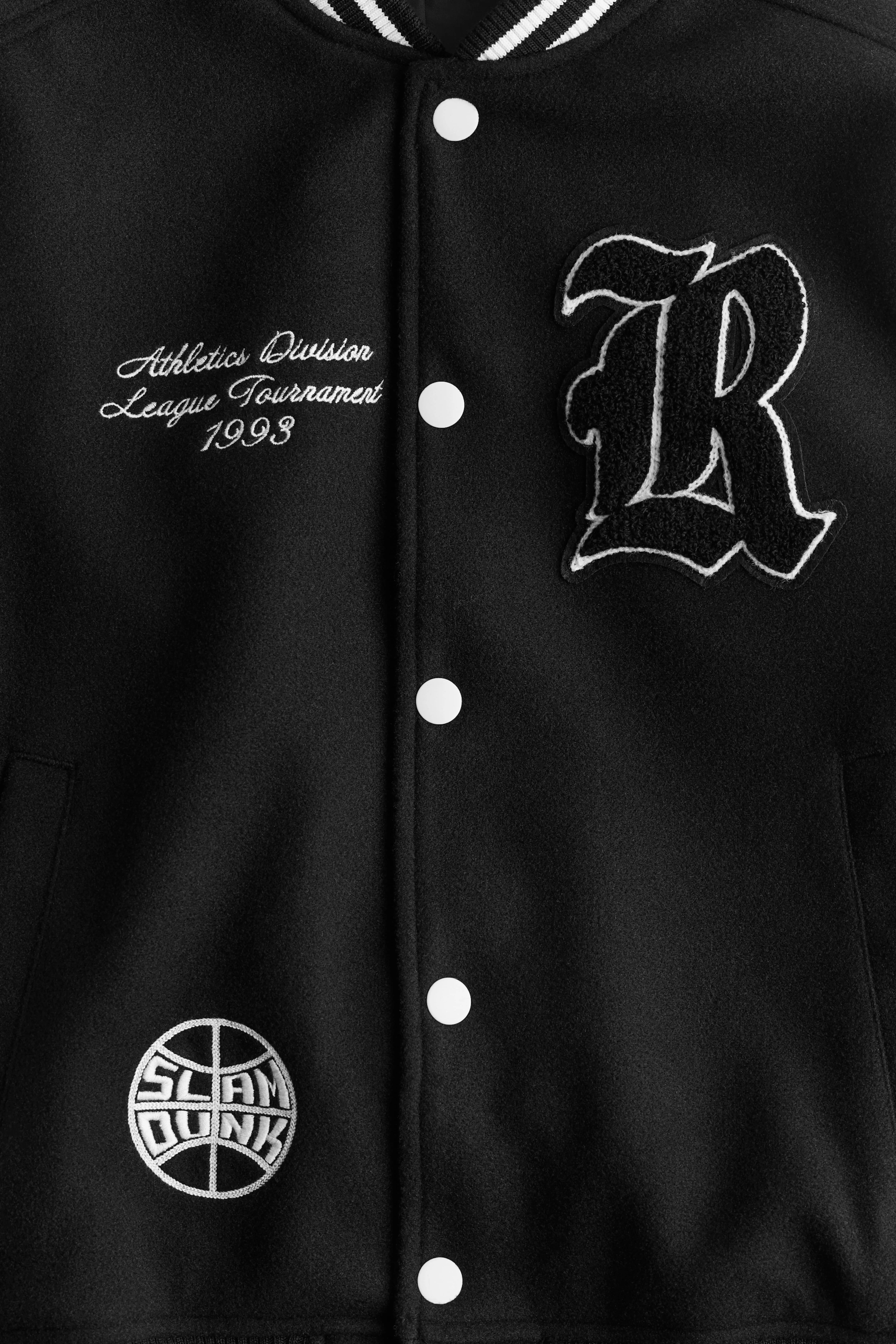 Appliquéd baseball jacket - Long sleeve - Regular length - Black/White - Kids | H&M GB
