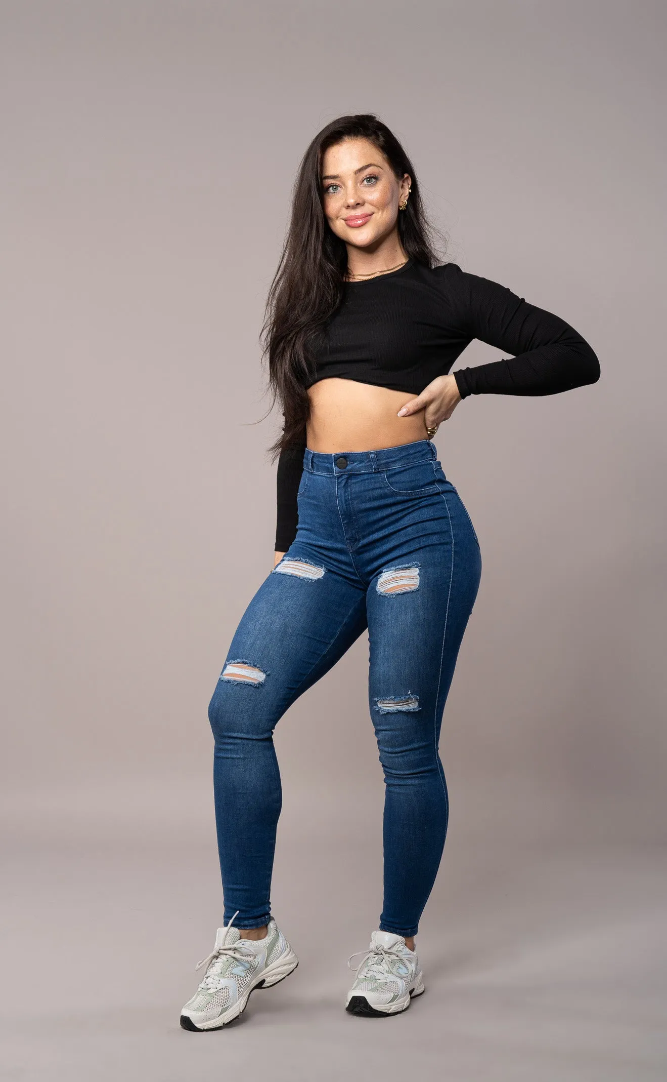 Azure Blue Ripped High Waisted Skinny Jeans