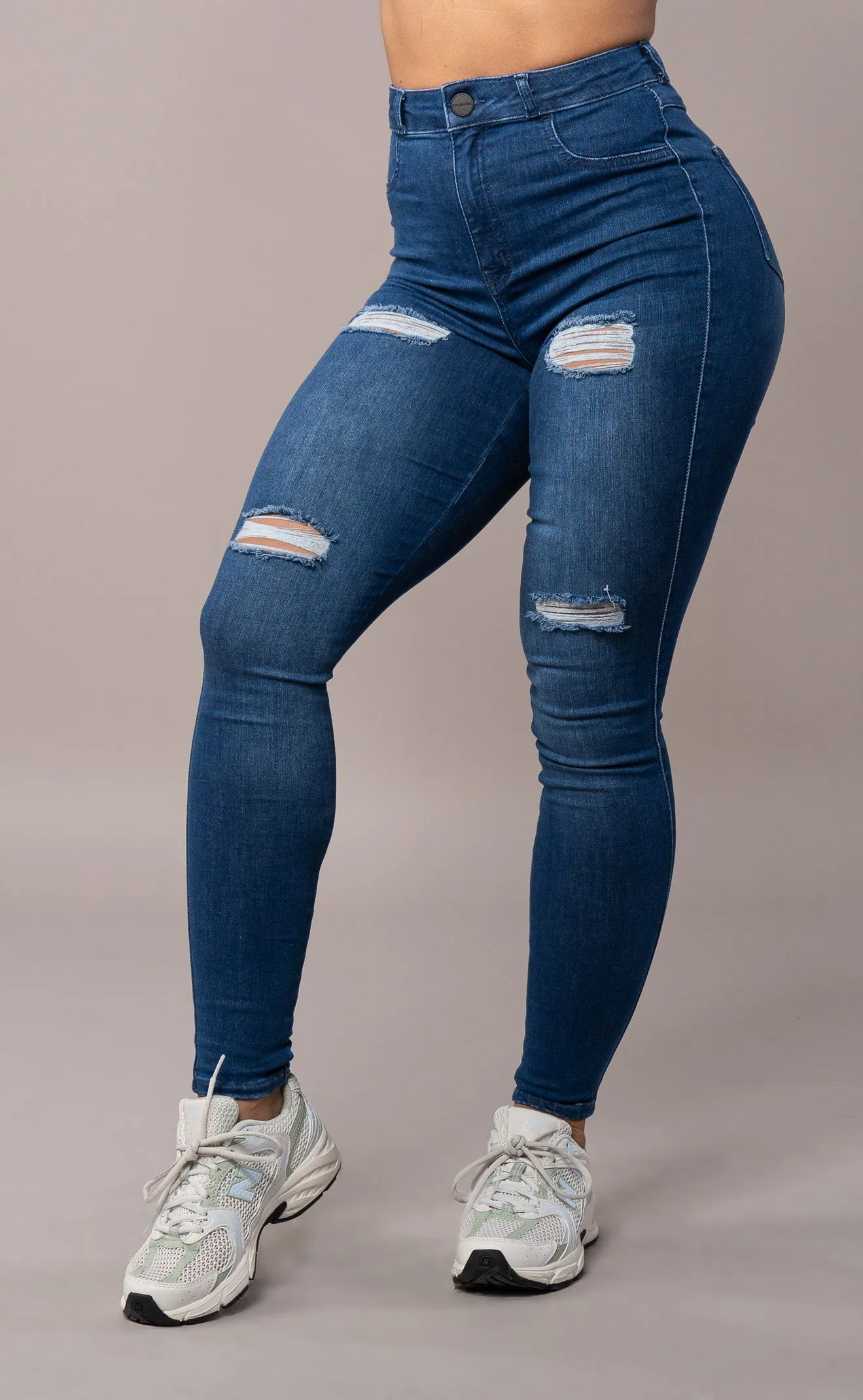 Azure Blue Ripped High Waisted Skinny Jeans