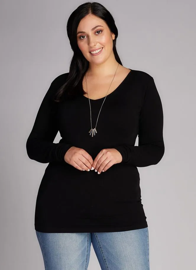 Soft Bamboo V-Neck with Curvy Long Sleeves