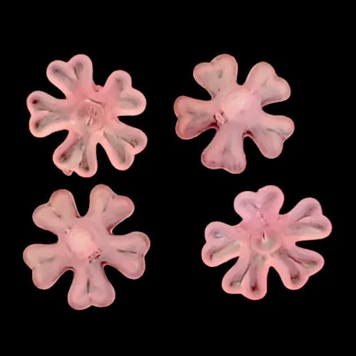 Pink Frosted Acrylic 5-Petal Flower Bead Caps 15mm