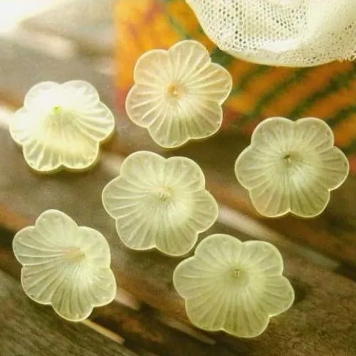 Yellow Frosted Acrylic 6-Petal Flowers Bead Caps 19mm