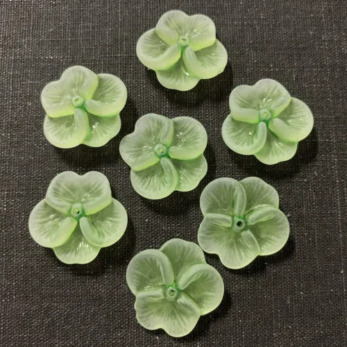 Green Frosted Acrylic 4-Petal Flower Bead Caps 21mm