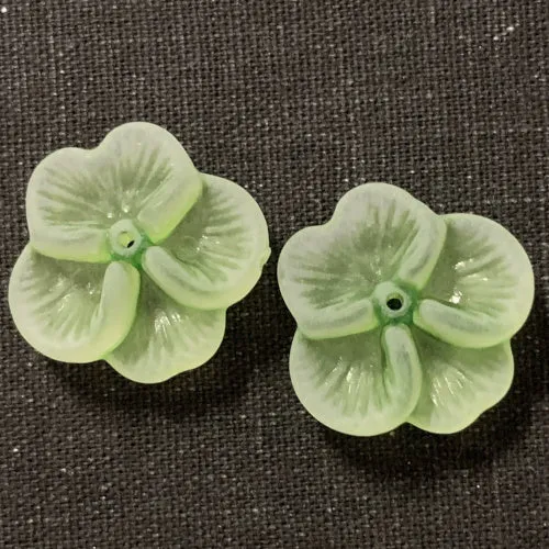 Green Frosted Acrylic 4-Petal Flower Bead Caps 21mm