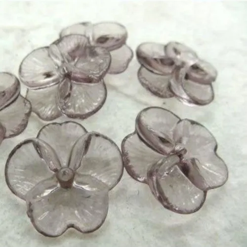 Grey Transparent Acrylic 4-Petal Flower Bead Caps 21mm