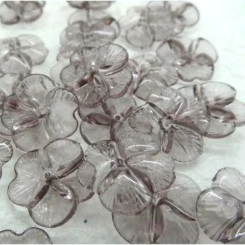 Grey Transparent Acrylic 4-Petal Flower Bead Caps 21mm