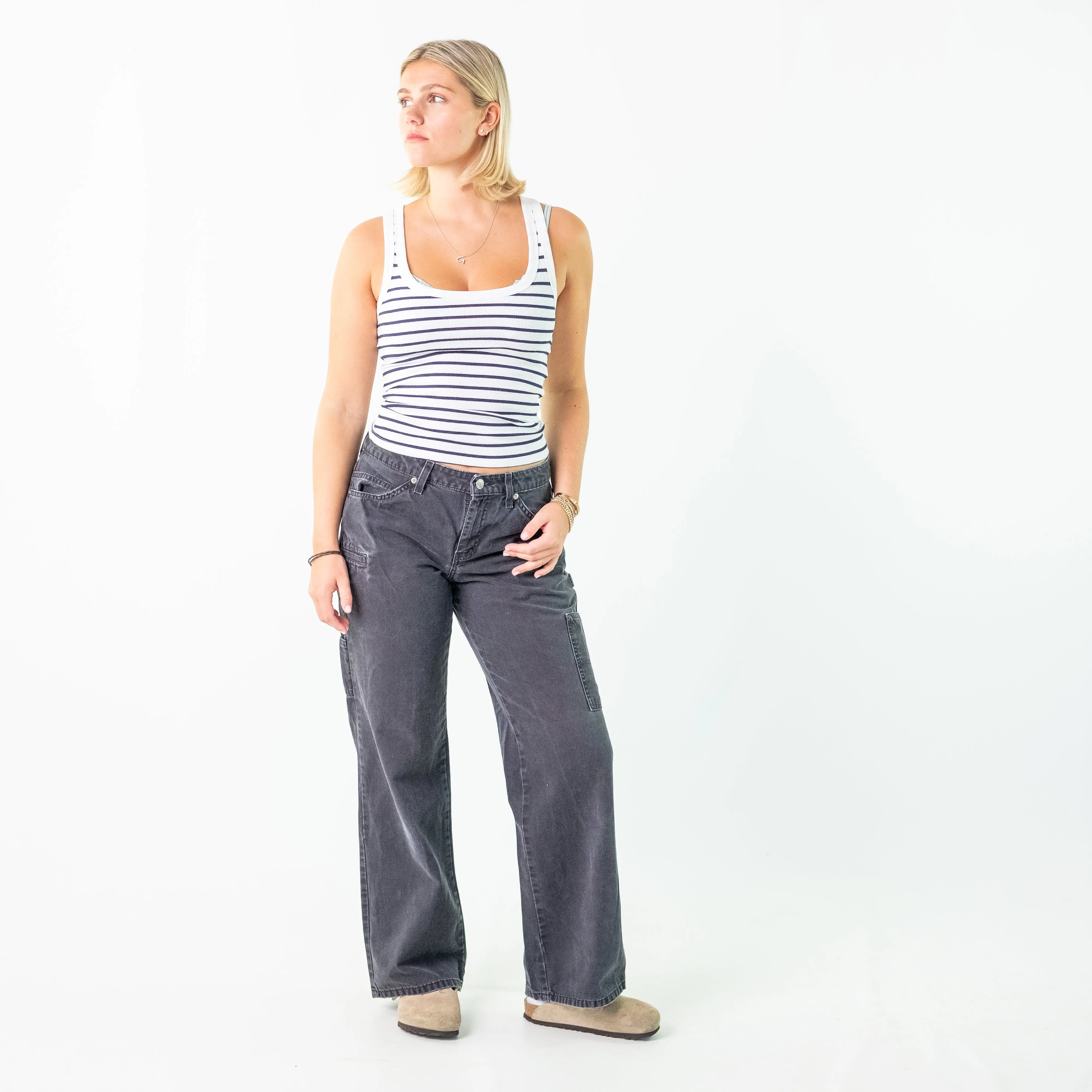 Black 90s Dickies Canvas Carpenter Jeans Baggy Pants (32x30)