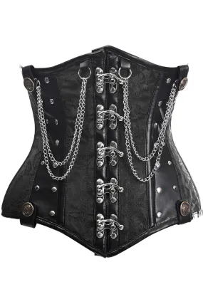 Black Brocade Steel Boned Underbust Corset with Chains & Clasps