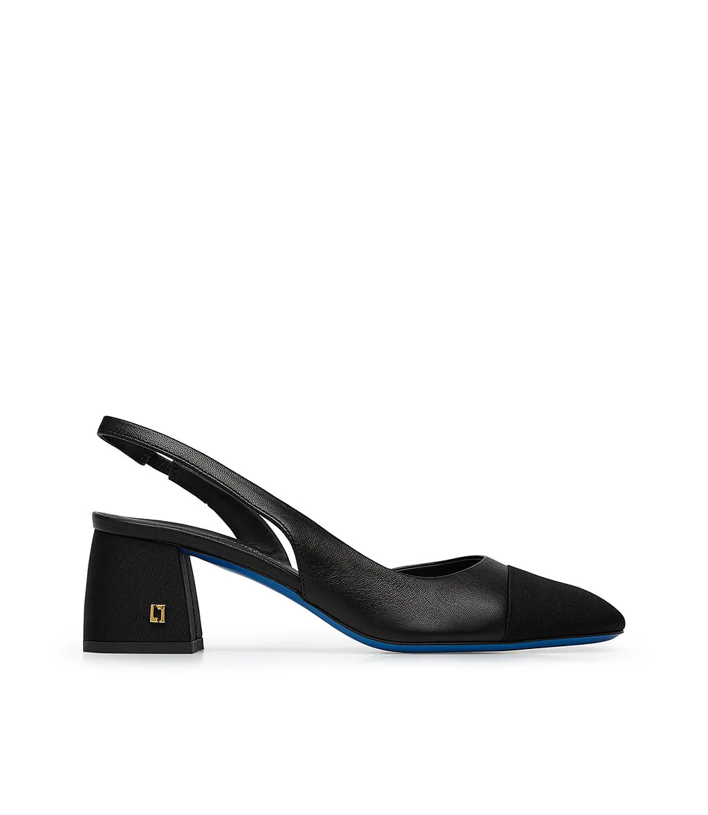 Black Logo Gros grain Slingback Pumps