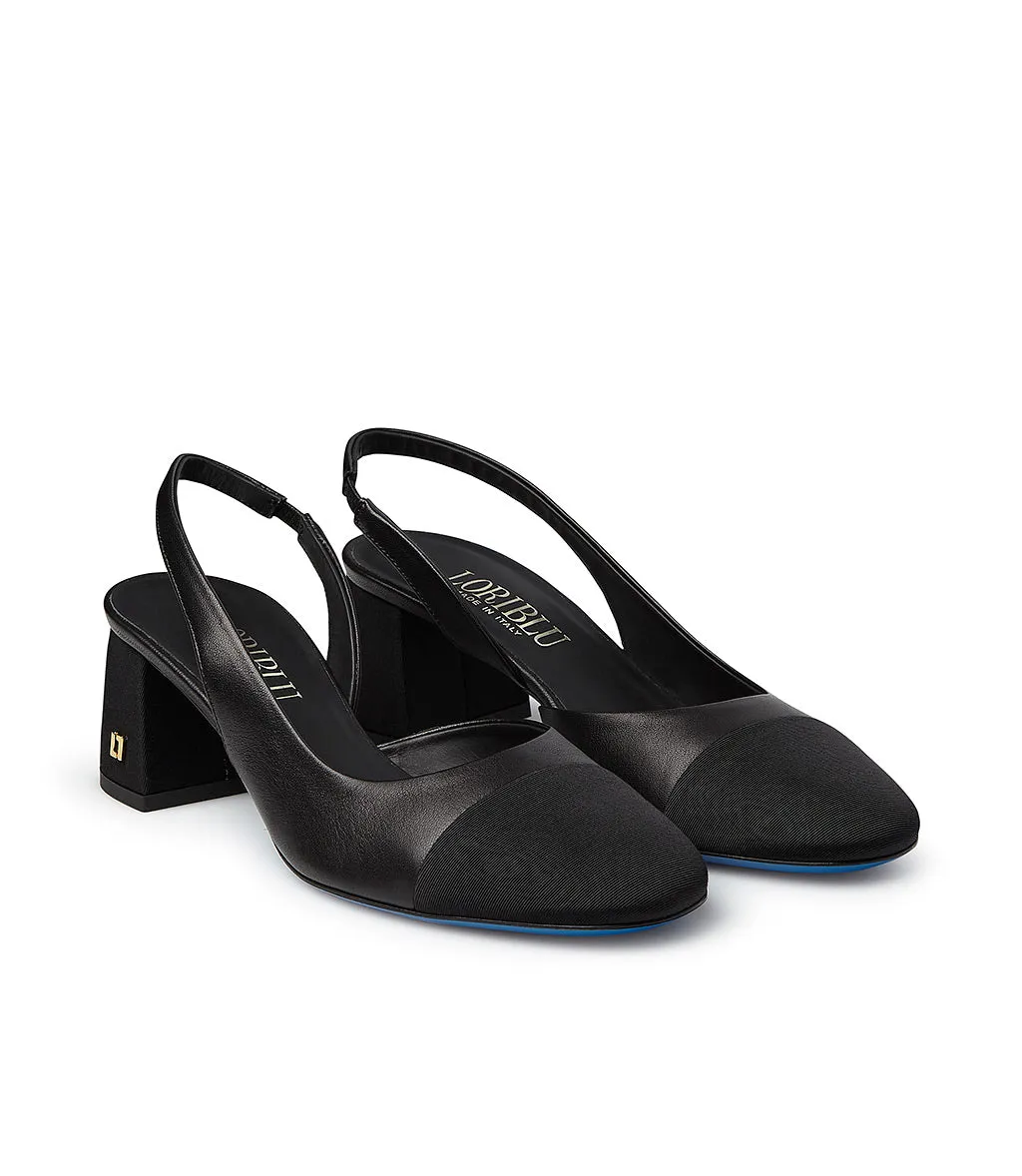 Black Logo Gros grain Slingback Pumps