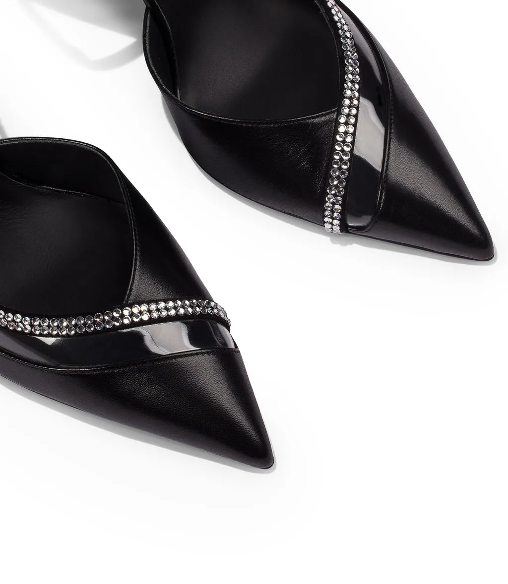 Black Rhinestone Nappa Leather Plexi Slingback Pumps