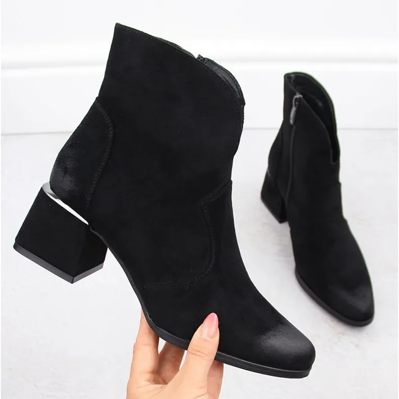 Black Women's Suede Heeled Ankle Boots by Potocki 12422