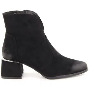 Black Women's Suede Heeled Ankle Boots by Potocki 12422