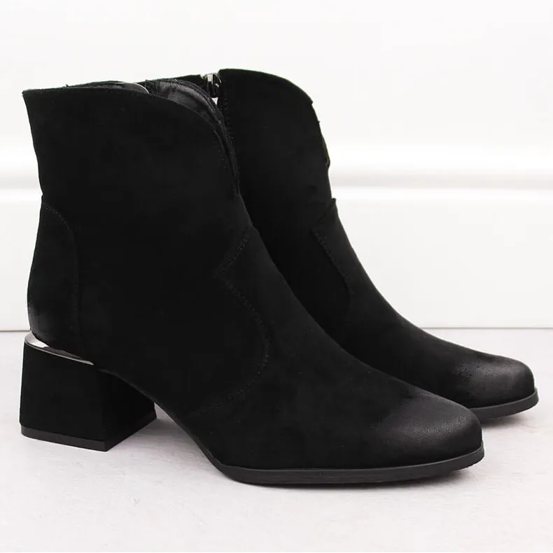 Black Women's Suede Heeled Ankle Boots by Potocki 12422