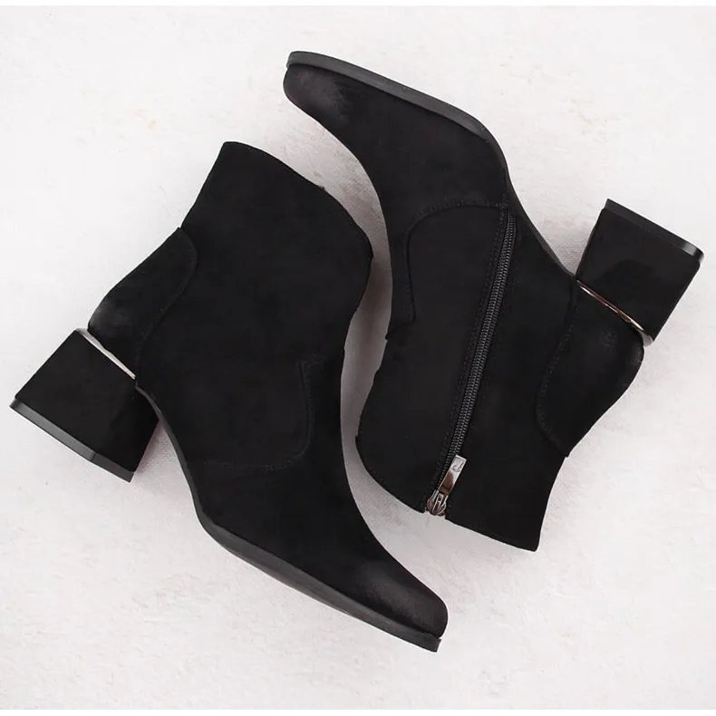 Black Women's Suede Heeled Ankle Boots by Potocki 12422