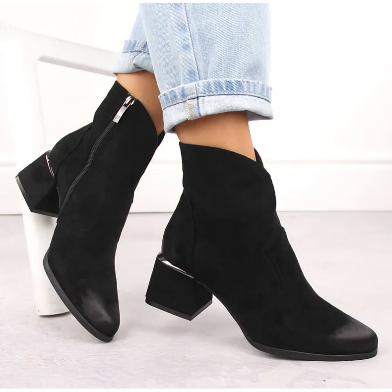 Black Women's Suede Heeled Ankle Boots by Potocki 12422