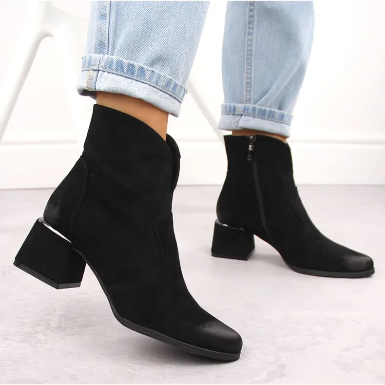 Black Women's Suede Heeled Ankle Boots by Potocki 12422