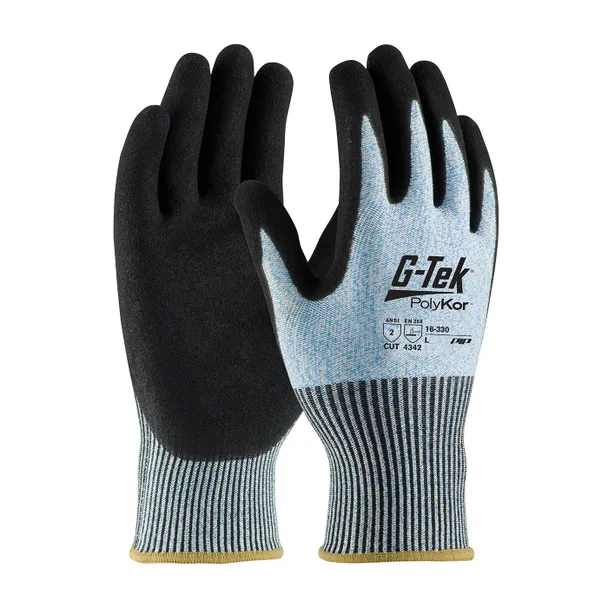 Blue S G-Tek PolyKor,13G Blue/White Shell, DD Nitrile Microsurface Grip, A2 Gloves with PolyKor Fiber 1 Dozen 16-330/S