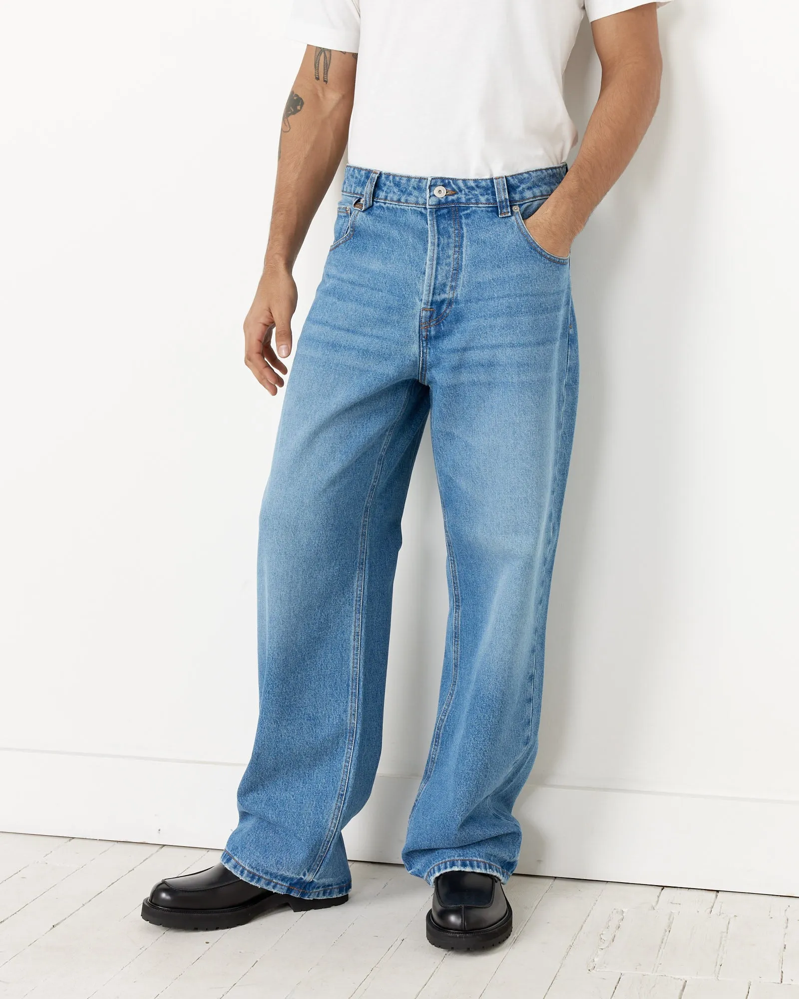 Denim Wide Leg Jeans in Blue/Tabac