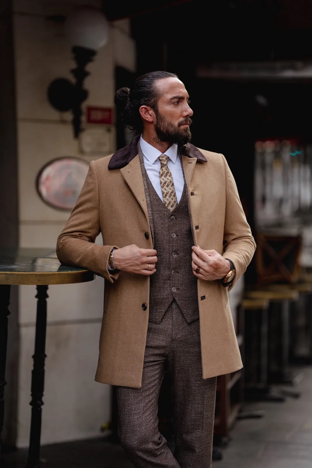 Bojoni Matera Slim Fit Wool Camel Coat