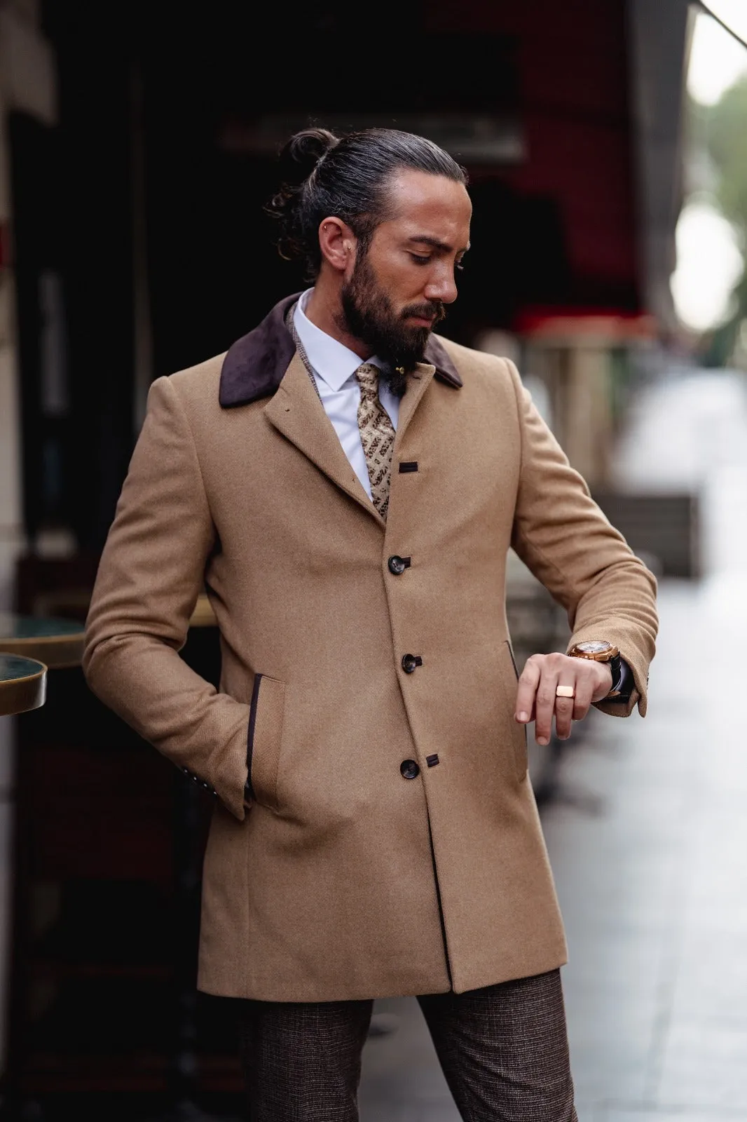 Bojoni Matera Slim Fit Wool Camel Coat