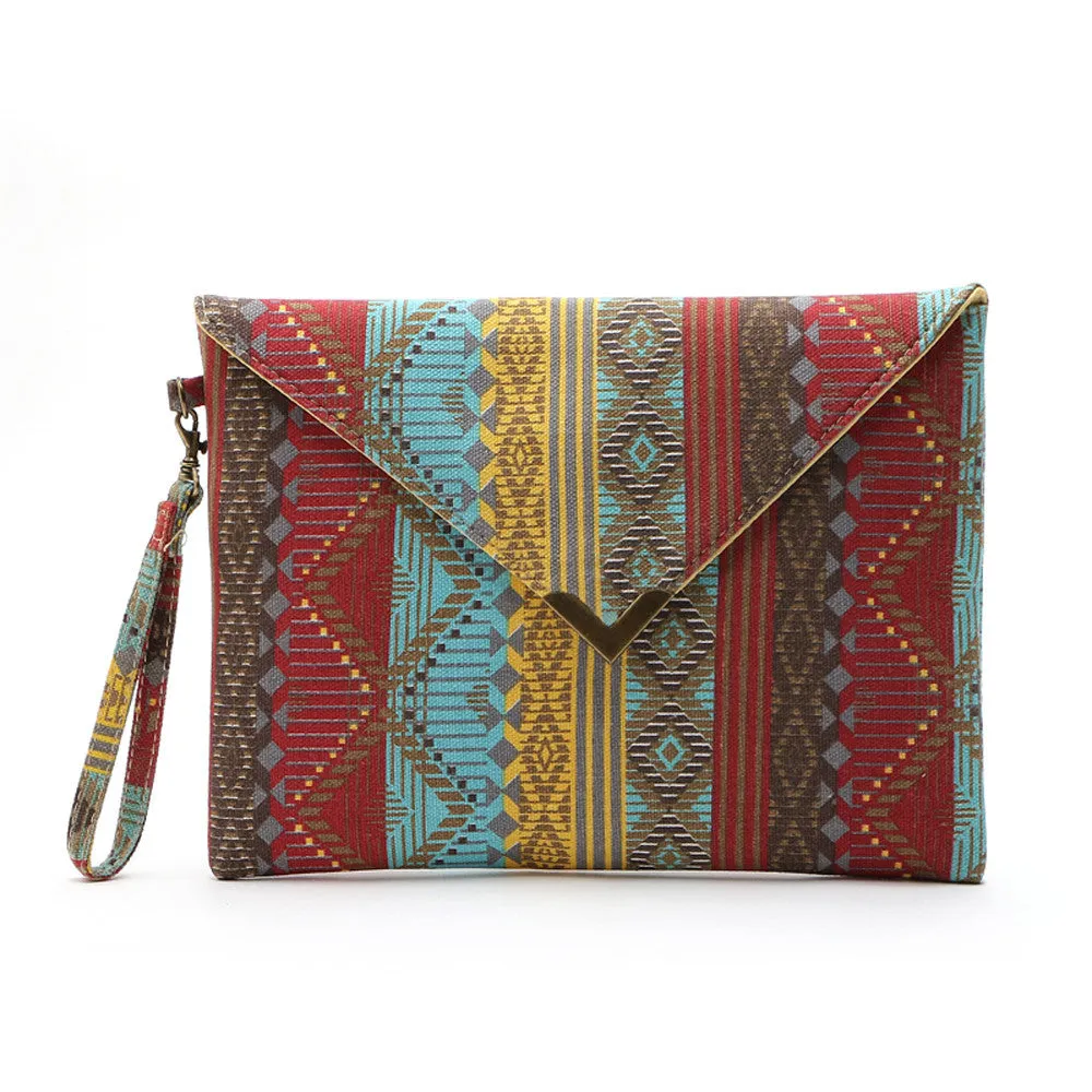 Womens Canvas Embroidered Clutch Purse