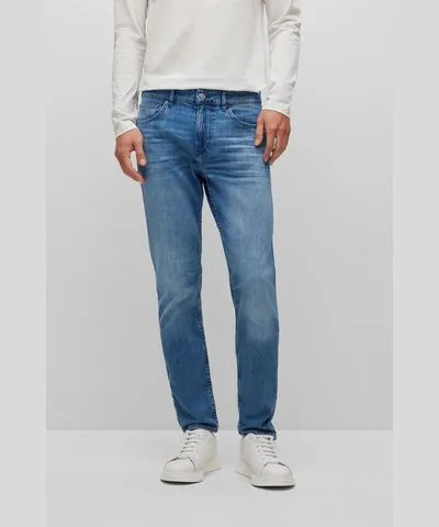 Super-Soft Blue Stretch Denim Slim-Fit Jeans by Boss