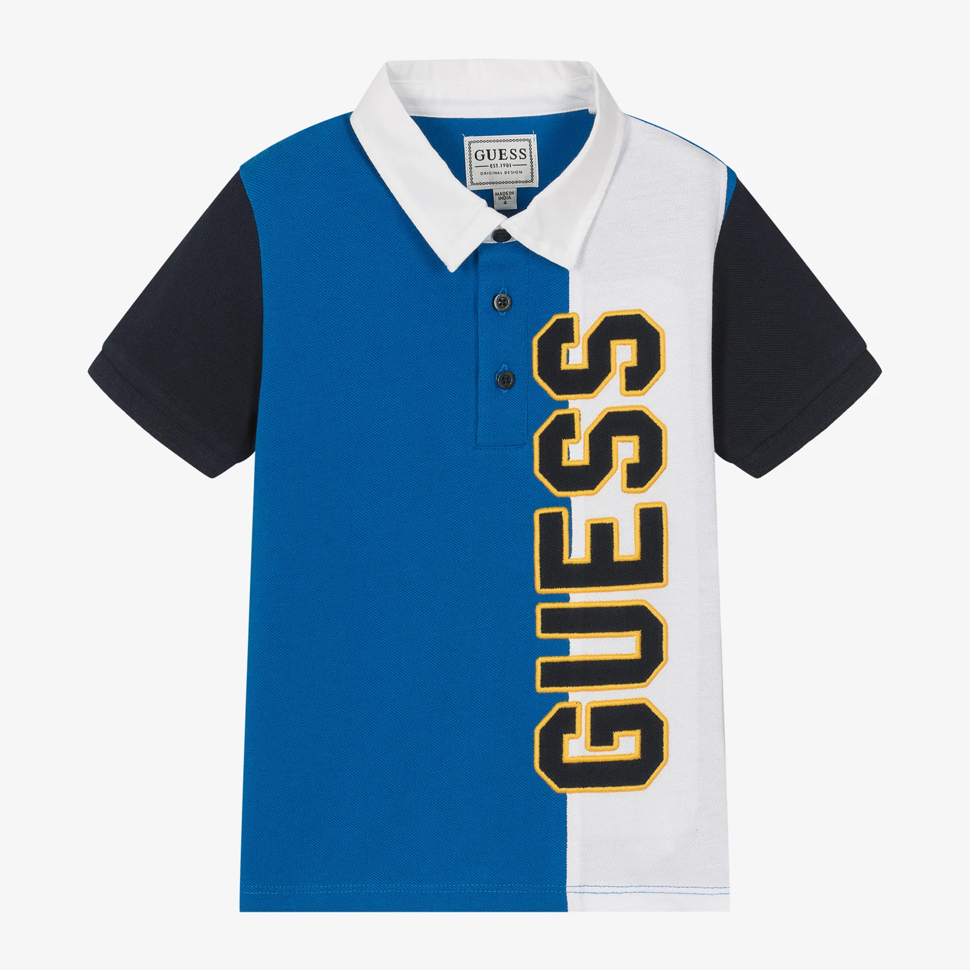 Boys Blue Cotton Colourblock Polo Shirt 