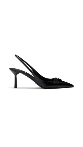 Black Brushed Leather Slingback Pumps