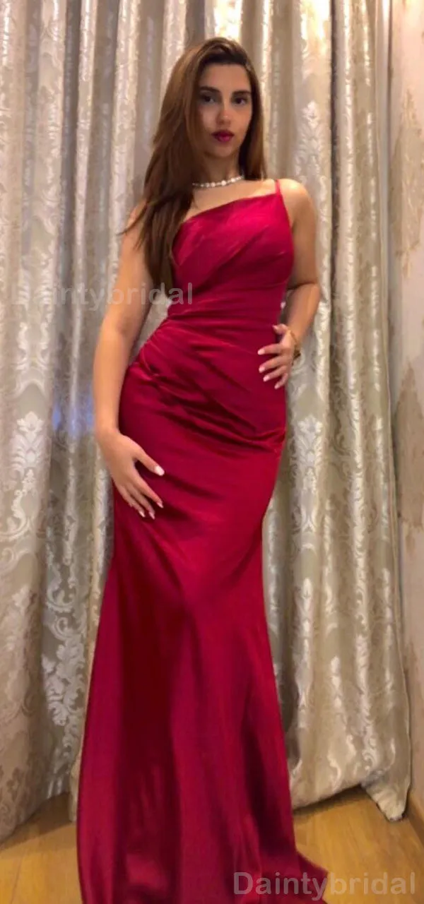 Sophisticated Burgundy Satin Mermaid Bridesmaid Dress - One Shoulder