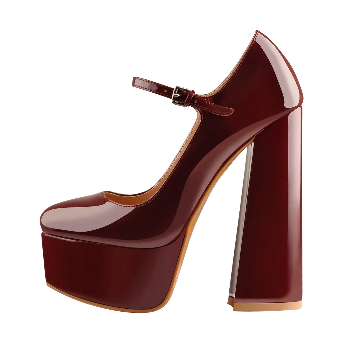 Burgundy Chunky High Heel Pumps