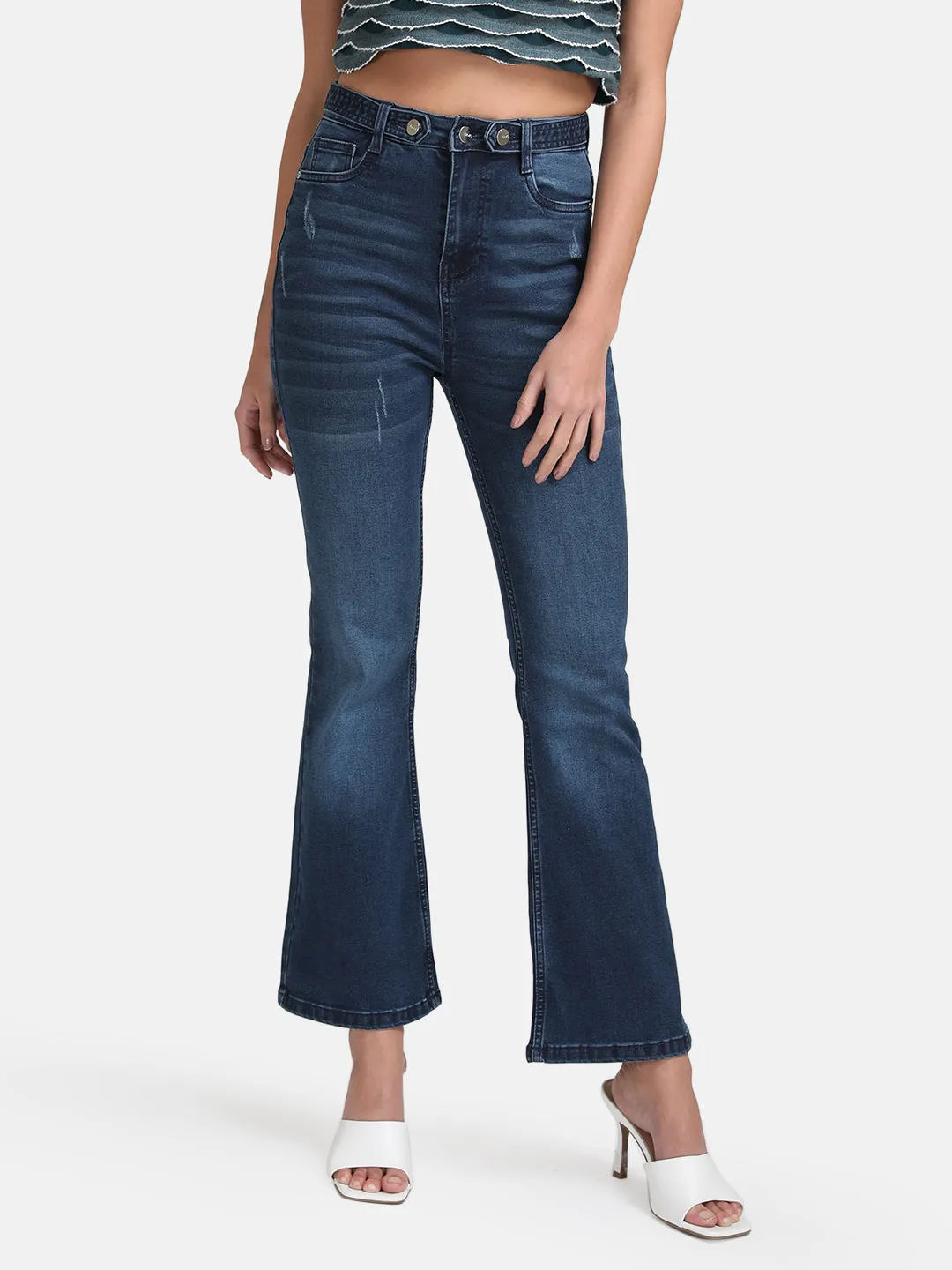 Buttoned Bell Bottom Flared Jeans With Tabs