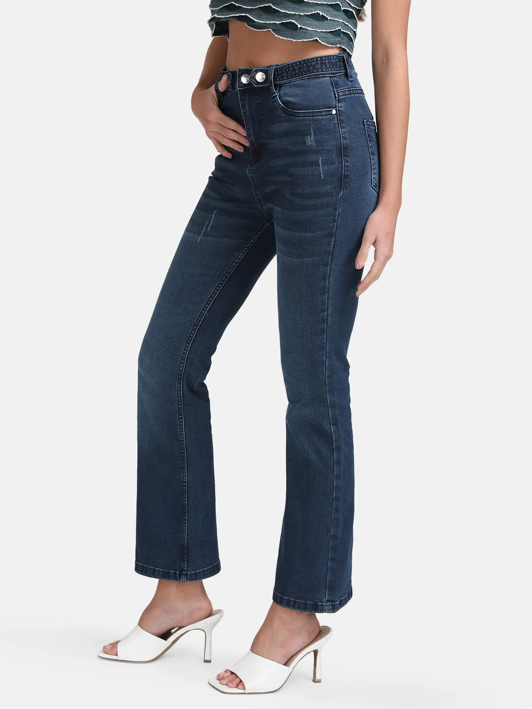 Buttoned Bell Bottom Flared Jeans With Tabs