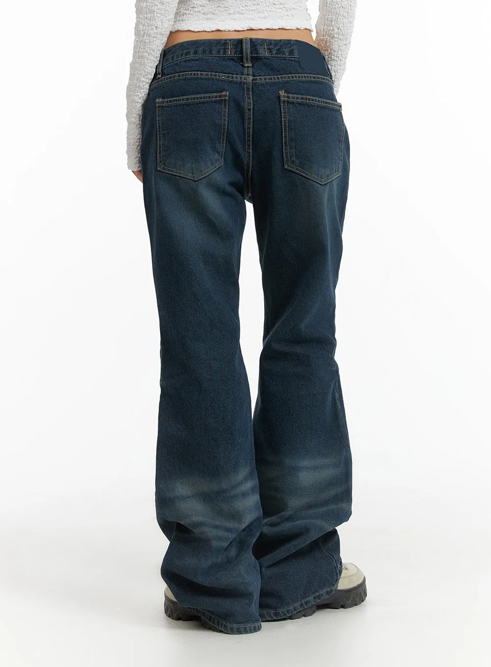 Low Rise Button Front Flared Jeans