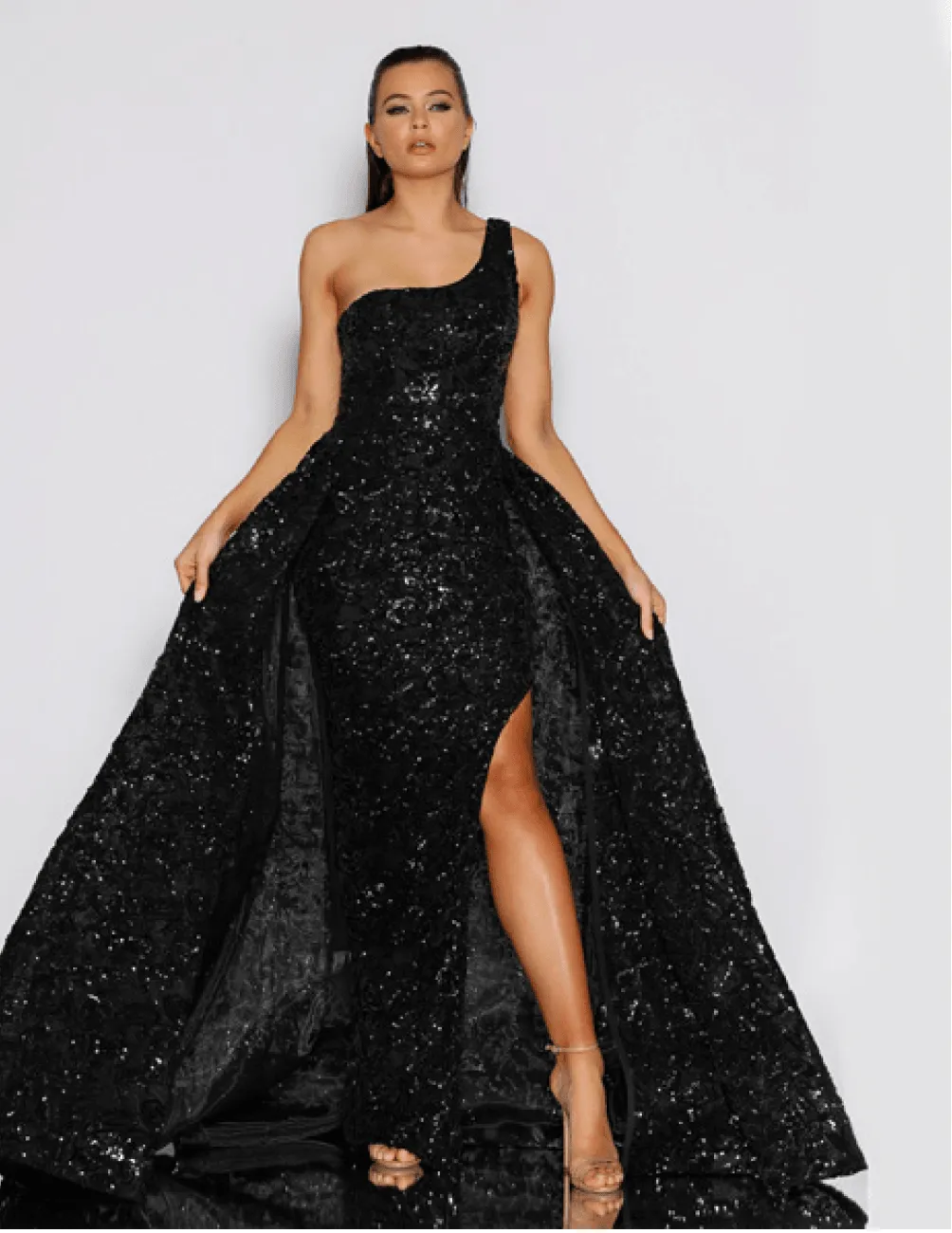 Black Samantha Gown with Overskirt by BUY IT JADORE JX2010