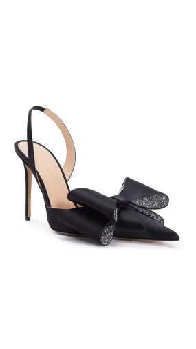 Black Cadeau Bow Satin Slingback Pumps