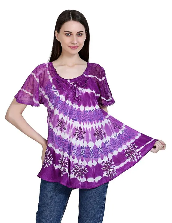 Colorful Cap Sleeve Rayon Blouse