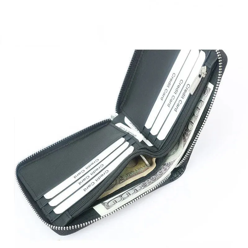 Men's Carbon Fiber Zipper Card Slots Wallet