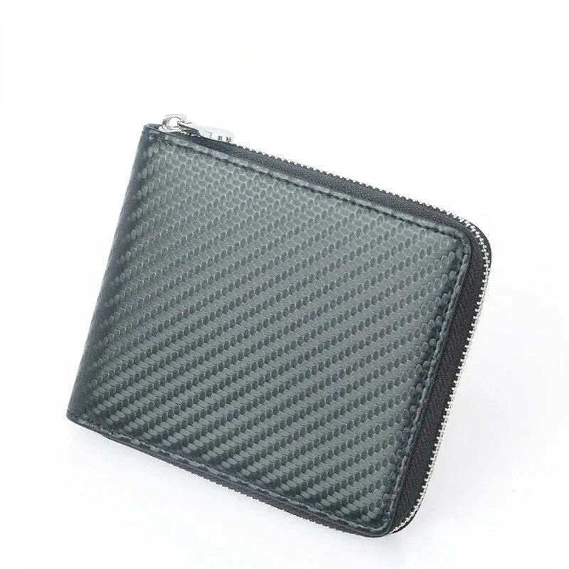 Men's Carbon Fiber Zipper Card Slots Wallet