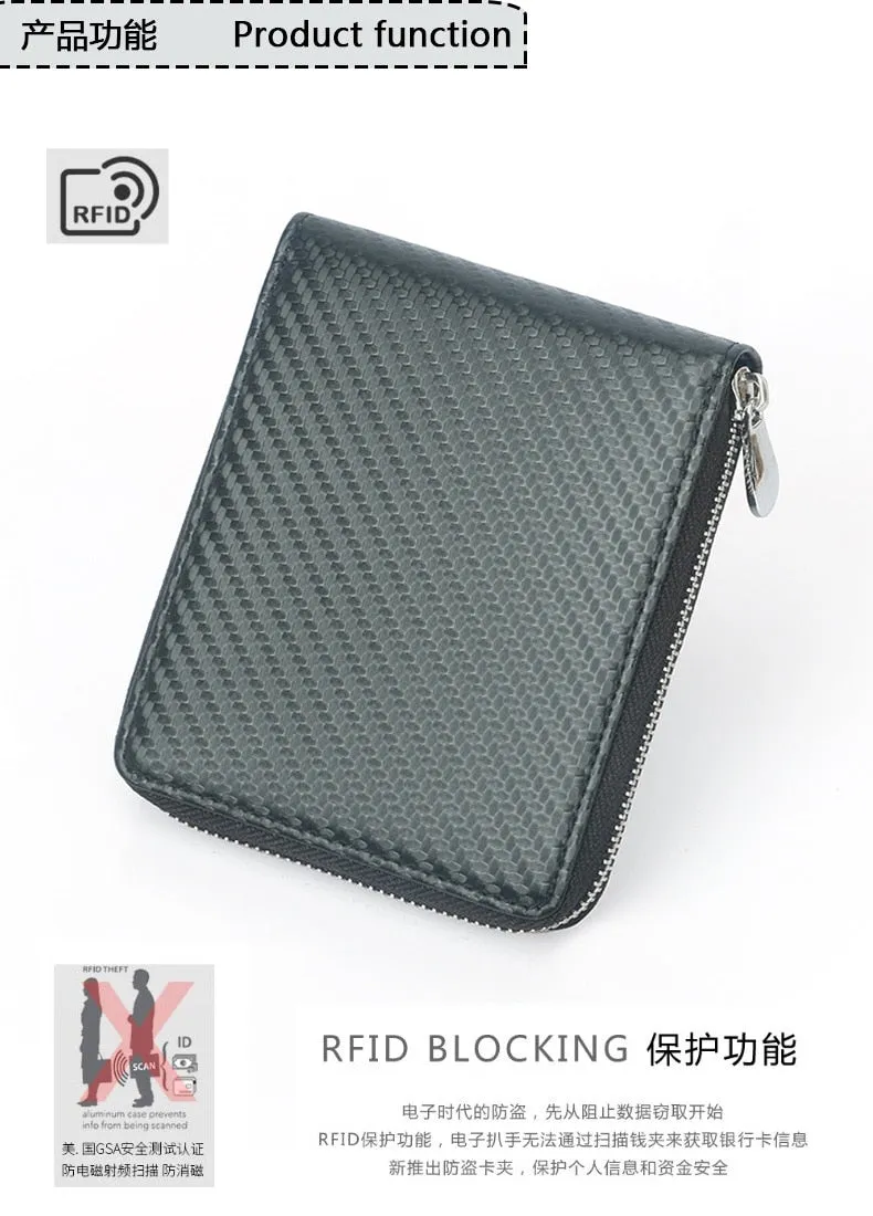 Men's Carbon Fiber Zipper Card Slots Wallet