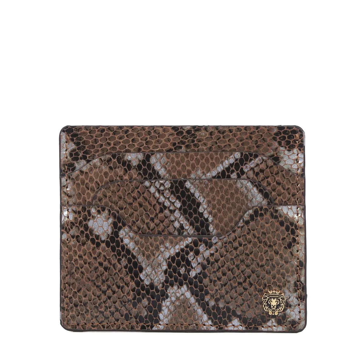 Card Holder Layered Design Pockets in Snake Texture Leather