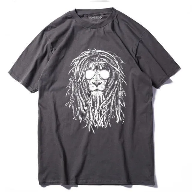 Cool Lion Print O-neck T-shirt