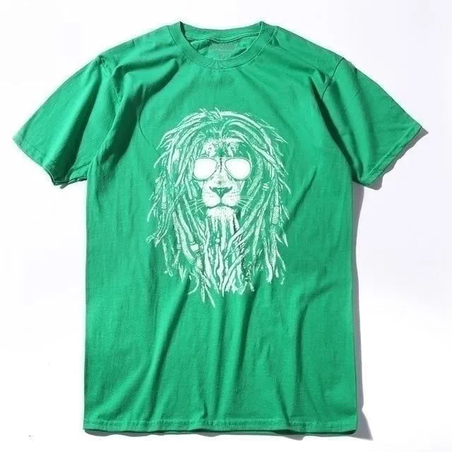 Cool Lion Print O-neck T-shirt